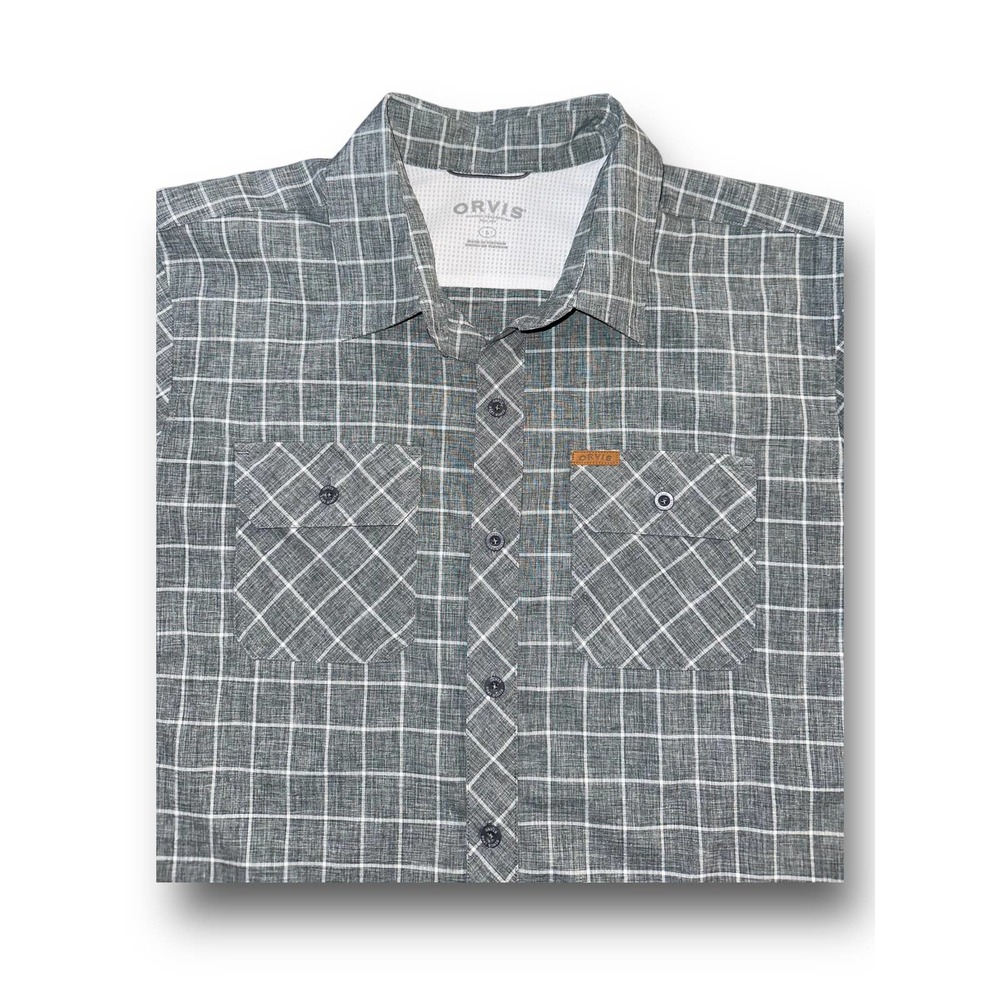 Orvis Men’s Grey‎ Plaid Woven Tech Vented Shirt Size - Large